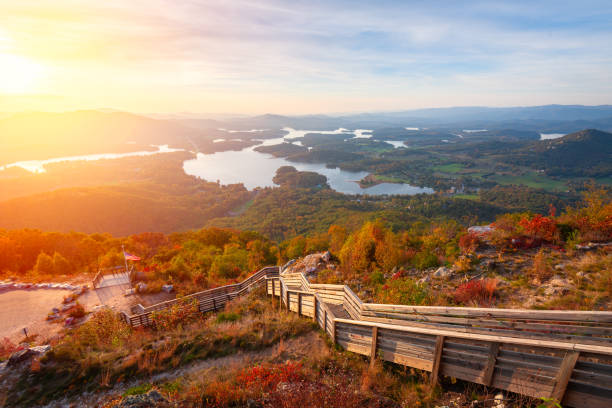 Hiawassee, Georgia, USA landscape with Chatuge Lake in early autumn Hiawassee, Georgia, USA landscape with Chatuge Lake in early autumn at dusk. georgia country photos stock pictures, royalty-free photos & images