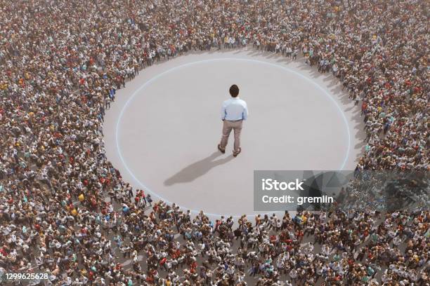 Large Group Of People With Individual Standing Out Stock Photo - Download Image Now - Vanity, Crowd of People, Loneliness