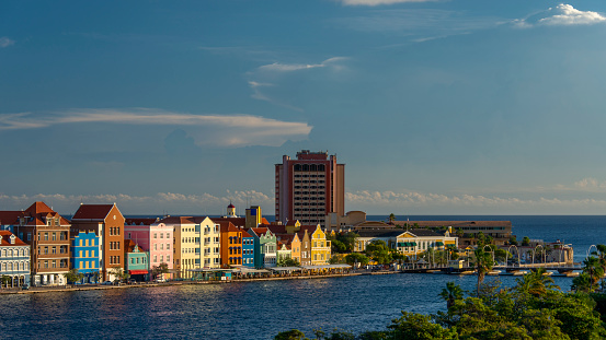 Colourful historic facades on the Handelskade in Willemstad, Curacao.