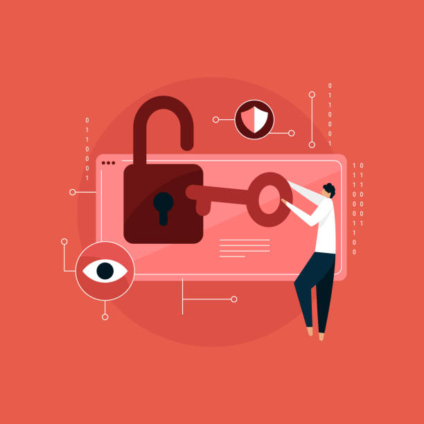 サイバーセキュリティの専門家の概念、データ保護になる - identity theft点のイラスト素材／クリップアート素材／マンガ素材／アイコン素材