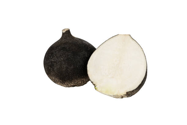istock fresh orgaic black radish Isolated on a white 1299627508