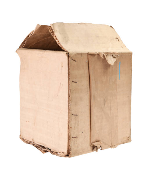 Brown old cardboard box isolated on white background.