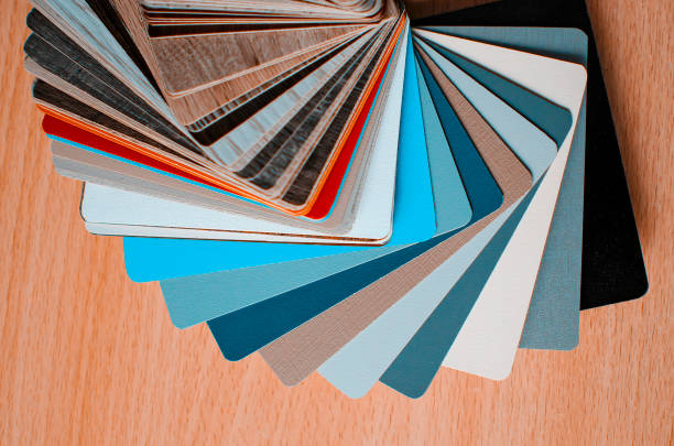 istock multicolored PVC Polymer Vinyl sample for customers, Close-up, selective focus. 1299636020