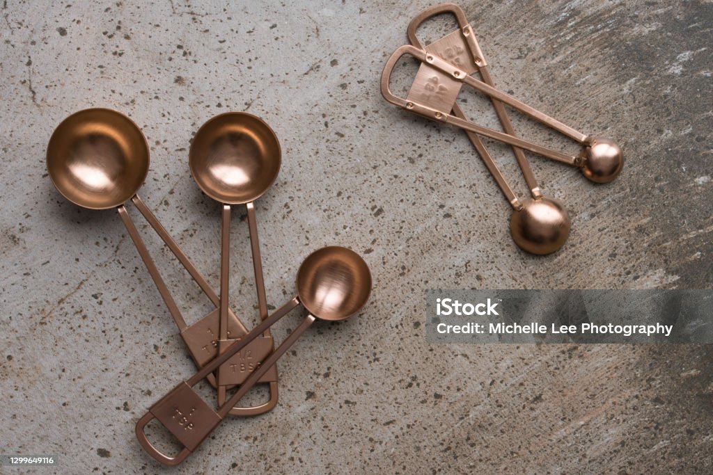 Copper Measuring Spoons Color Image Stock Photo