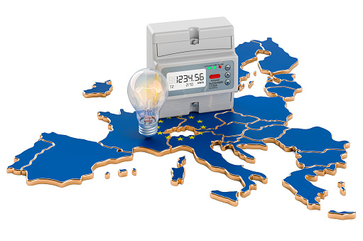 Electric energy consumption in the European Union, 3D rendering isolated on white background