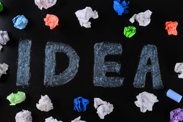 istock word idea on a chalkboard with chalk and crumpled colored paper 1299652639