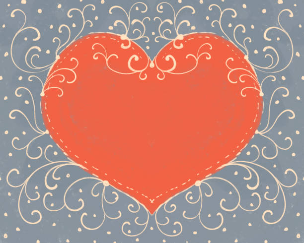 handgezeichnete valentine mit einem großen roten zentrum in der mitte und einem ort für text, mit verzierten elementen, die den rahmen schmücken - frame romance ornate valentine card stock-grafiken, -clipart, -cartoons und -symbole