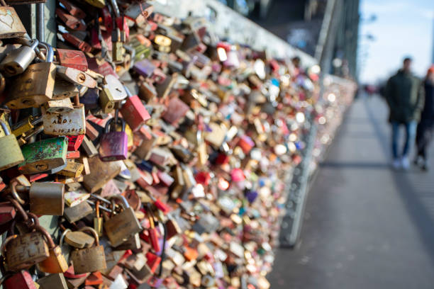 cologne, NRW, Germany, 01 31 2021, lovelocks on Hohenzollernbrige in Cologne, bokeh background