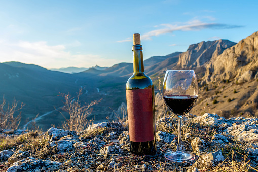 Wine in the mountains against the background of nature