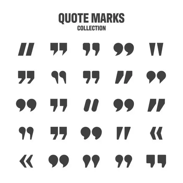 Vector illustration of Quotation marks vector collection. Black quotes icon. Speech mark symbol