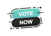 Vote Now isolated green flat banner on white background. Vector illustration.