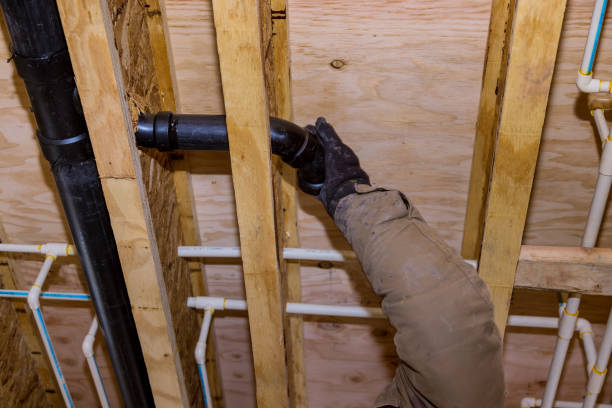 istock Under construction new bathtub home PVC waste water system rough plumbing bathroom 1299658722