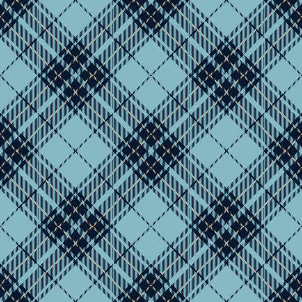 Blue Argyle Scottish Tartan Plaid Textile Pattern Navy blue and light blue argyle Scottish tartan plaid seamless diagonal textile pattern background. light blue vintage wallpaper pattern stock illustrations