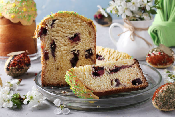 istock Easter cake with a slit and jam inside and Easter eggs decorated with spices and cereals, Horizontal format 1299667690