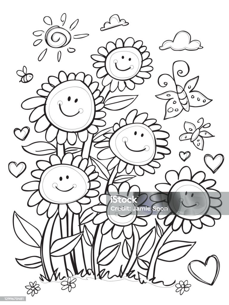 Ilustración de Vector Lindo Blanco Y Negro Delinea Flores De Sol Feliz Retrato Con Corazones Y Mariposas Ilustración Gran Actividad Para Colorear Para Niños y más Vectores Libres de Derechos de Polinización - Ilustración de Vector Lindo Blanco Y Negro Delinea Flores De Sol Feliz Retrato Con Corazones Y Mariposas Ilustración Gran Actividad Para Colorear Para Niños y más Vectores Libres de Derechos de Polinización -