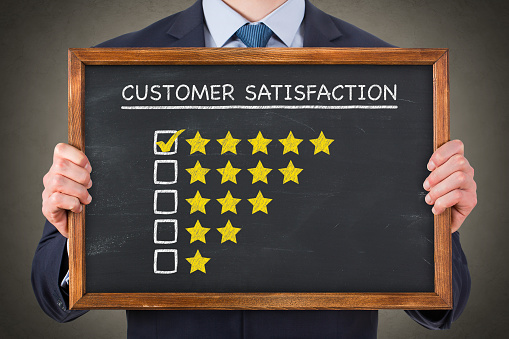 Customer Satisfaction Concepts on Blackboard Background
