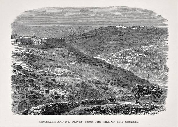 예루살렘 &amp; 올리브 산, 이스라엘, 중동 - mount of olives stock illustrations