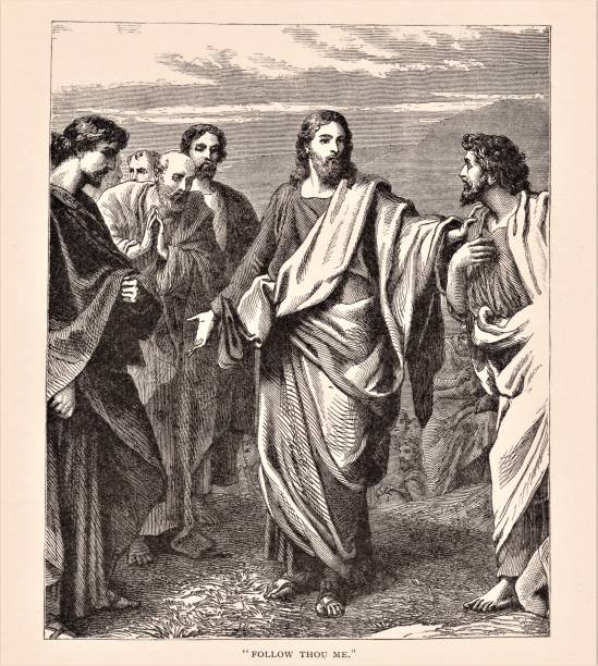 Jesus with Disciples Jesus Christ with his apostles. Illustration published in The Life of Christ by Louise Seymour Houghton (American Tract Society: New York) in 1890. Copyright expired; artwork is in Public Domain. Digitally restored. Christine Kohler stock illustrations