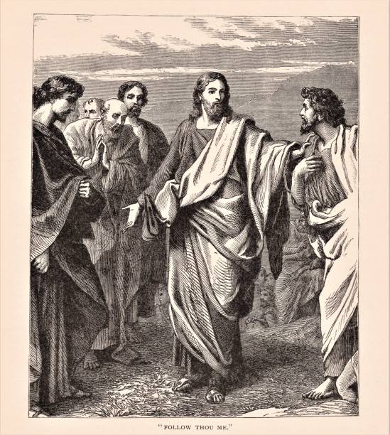 Jesus with Disciples Jesus Christ with his apostles. Illustration published in The Life of Christ by Louise Seymour Houghton (American Tract Society: New York) in 1890. Copyright expired; artwork is in Public Domain. Digitally restored. apostle stock illustrations