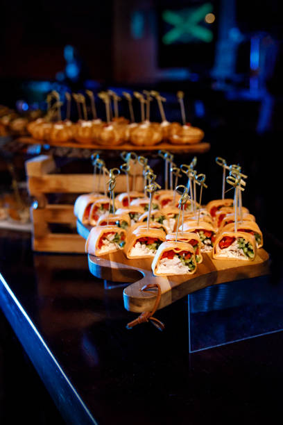 istock catering services background with snacks on guests table in restaurant 1299673400