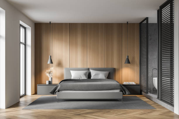istock White and wooden master bedroom interior 1299676466