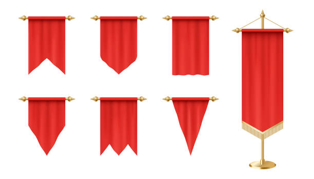 istock Realistic red pennants set, flags mockup isolated on white background for branding or text 1299679740
