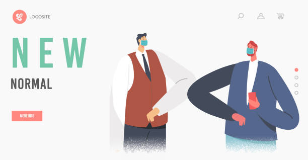 LBusiness Adapting anding Page Template. Characters Greeting Each Other with Elbows. Colleagues Non-contact Greet LBusiness Adapting anding Page Template. Characters Greeting Each Other with Elbows. Colleagues Alternative Non-contact Greet During Covid19, Social Distancing. Cartoon People Vector Illustration non gender figure stock illustrations