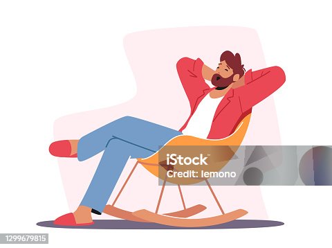 istock Relaxed Male Character in Home Clothes and Slippers Sitting in Comfortable Chair Yawning, Man Leisure at Home after Work 1299679815