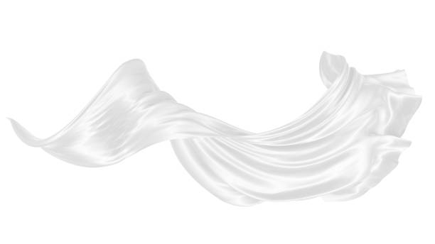 istock Beautiful flowing fabric of white wavy silk or satin. 3d rendering image. 1299680676