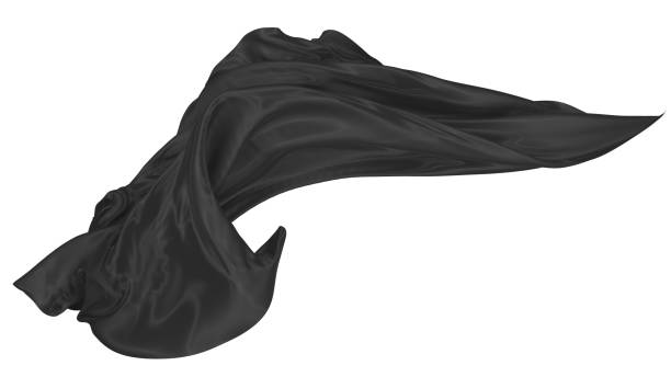 istock Beautiful flowing fabric of black wavy silk or satin. 3d rendering image. 1299680796