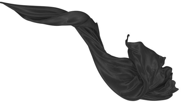 istock Beautiful flowing fabric of black wavy silk or satin. 3d rendering image. 1299680826