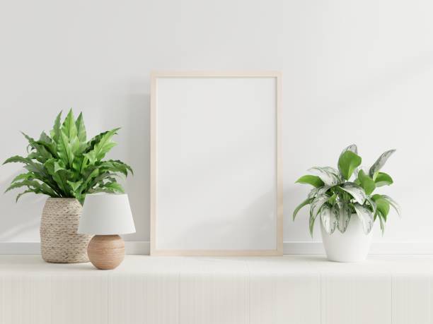 istock Mockup frame on cabinet in living room interior,Scandinavian style. 1299682695