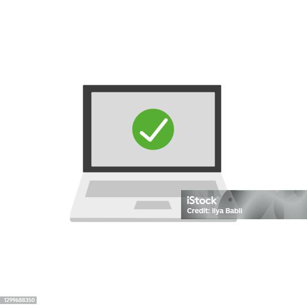 Notebook Check Mark Icon Notebook Check Mark On Screen Flat Design Vector Illustration Stock ...