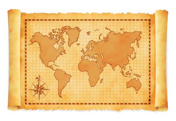 ilustrações de stock, clip art, desenhos animados e ícones de old vintage world map vector illustration - ancient world