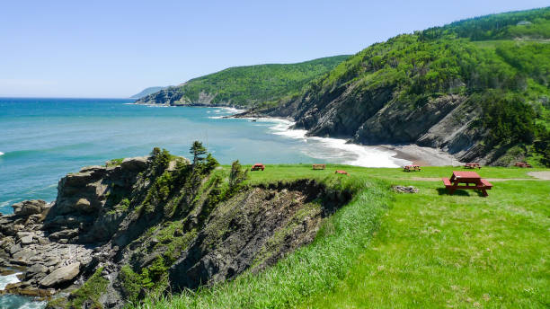 Meat Cove at Cape Breton Highlands National Park, Nova Scotia, Canada Cape Breton Highlands National Park,Canada gulf of st lawrence photos stock pictures, royalty-free photos & images
