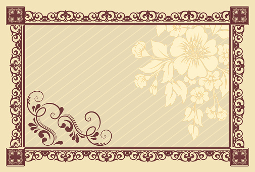 Elegant retro style background with decorative border and patterns. Vintage invitation card template.