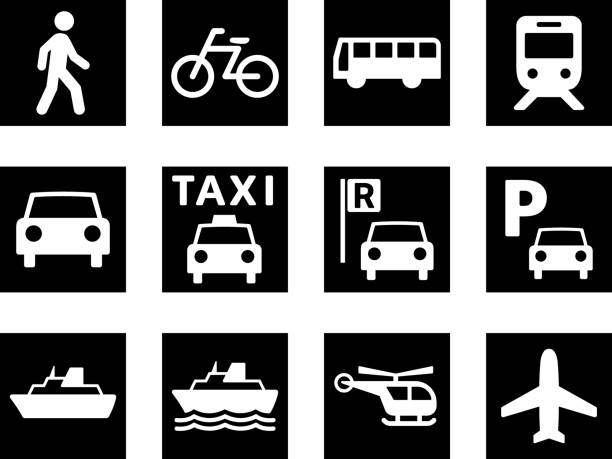 Transportation icons set stock illustration These icons indicates transportation. bus borders stock illustrations