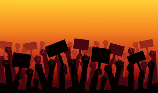 Group of fists raised in air. Group of protestors fists raised up in the air vector illustration Group of fists raised in air. Group of protestors fists raised up in the air vector illustration strike protest action stock illustrations
