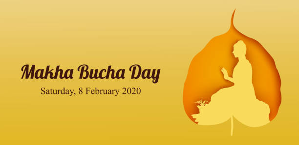 makha bucha day, buddha, der seine lehren kurz vor seinem tod an 1.250 mönche weitergibt, vektor-illustration - vesak day stock-grafiken, -clipart, -cartoons und -symbole