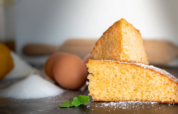 istock Lemon sponge cake and background with ingredients 1299720996