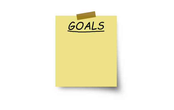 istock Text Goals and strategy isolated yellow office note representing business planning. 1299722224