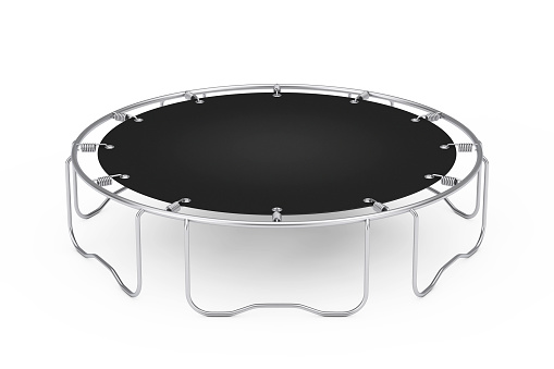 Children's and Adult Round Sports Fitness Trampoline on a white background. 3d Rendering