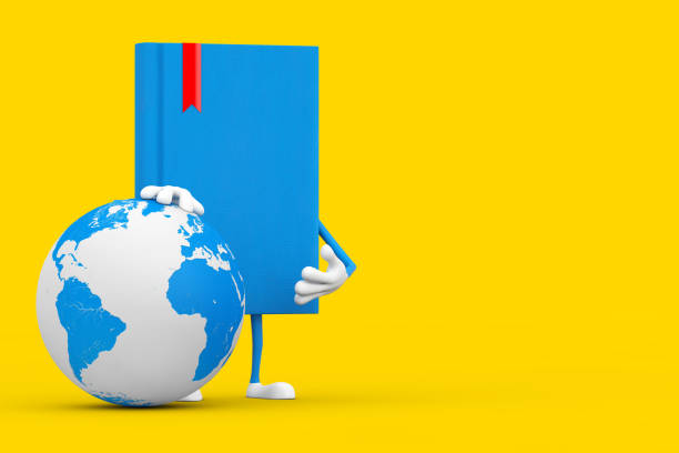istock Blue Book Character Mascot with Earth Globe. 3d Rendering 1299724705