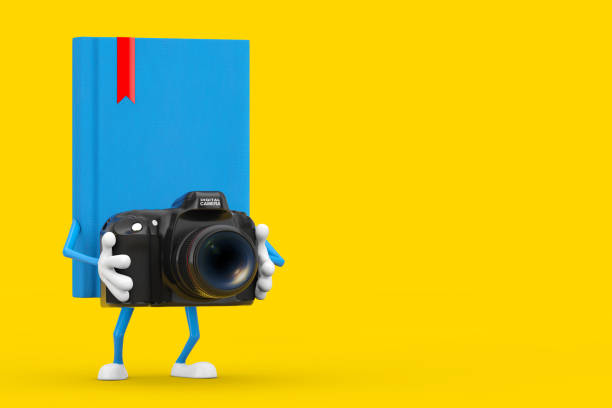 istock Blue Book Character Mascot with Modern Digital Photo Camera. 3d Rendering 1299724790