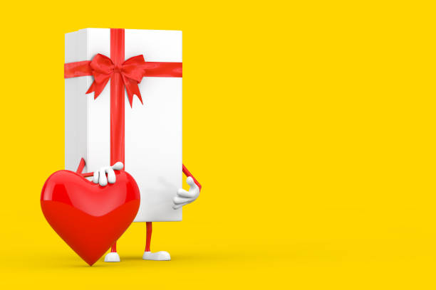 istock White Gift Box and Red Ribbon Character Mascot with Red Heart. 3d Rendering 1299724802