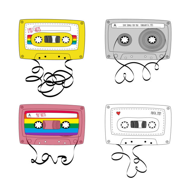 Set of Retro tape cassettes. Vintage mixtape. 1980s and 90s pop songs tapes and stereo music cassettes. Vector illustration Set of Retro tape cassettes. Vintage mixtape. 1980s and 90s pop songs tapes and stereo music cassettes. Vector illustration. mixtape stock illustrations