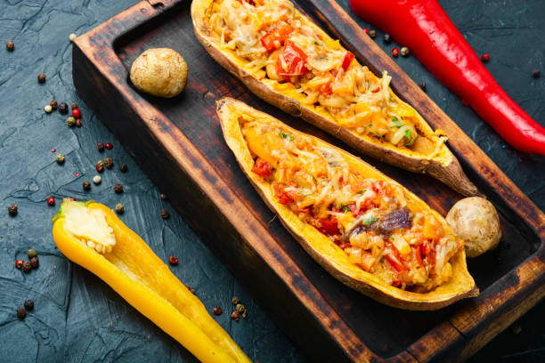 istock Roasted sweet potato stuffed with vegetables 1299727518