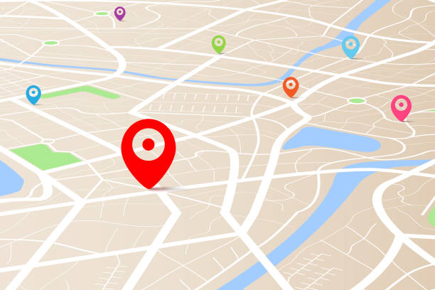 istock 3D top view of a map with destination location point 004 1299727991