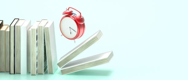 istock Alarm clock Red Retro between the White Modern books and Education Time to school Concept in green background.Copy Space,design for banner,minimal - 3d rendering 1299728032