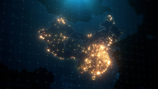 istock Night Map of China with City Lights Illumination 1299730249